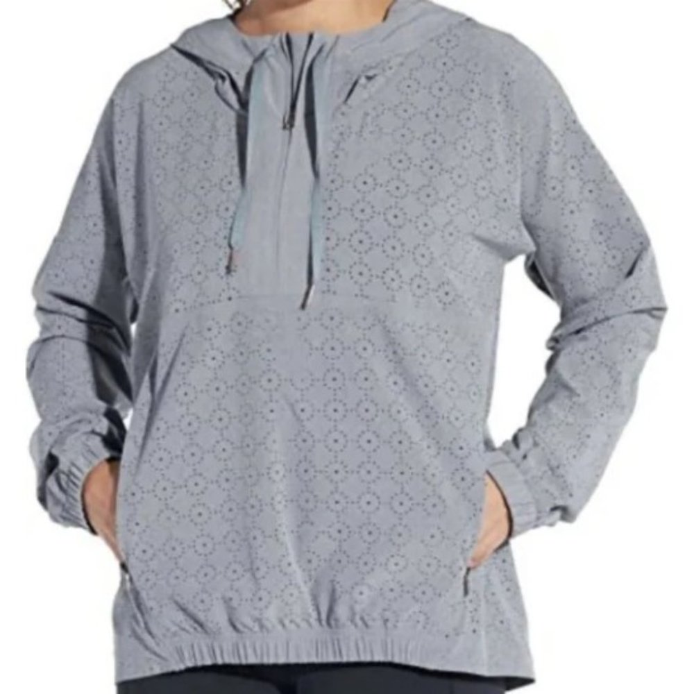 Calia by Carrie Underwood Gray Laser Cut Half Zip Windbreaker